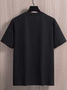 Manfinity Hombres Camiseta con estampado de pintura y de letra - Negro - Ver 2