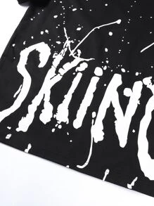 Manfinity Hombres Camiseta con estampado de pintura y de letra - Negro - Ver 3