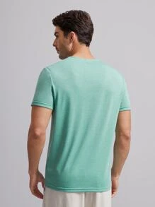 Manfinity VCAY Hombres Camiseta de cuello de muesca con botón - verde menta - Ver 2