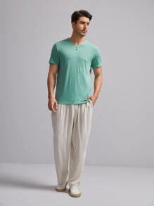 Manfinity VCAY Hombres Camiseta de cuello de muesca con botón - verde menta - Ver 3