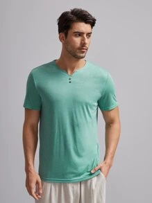 Manfinity VCAY Hombres Camiseta de cuello de muesca con botón - verde menta - Ver 5