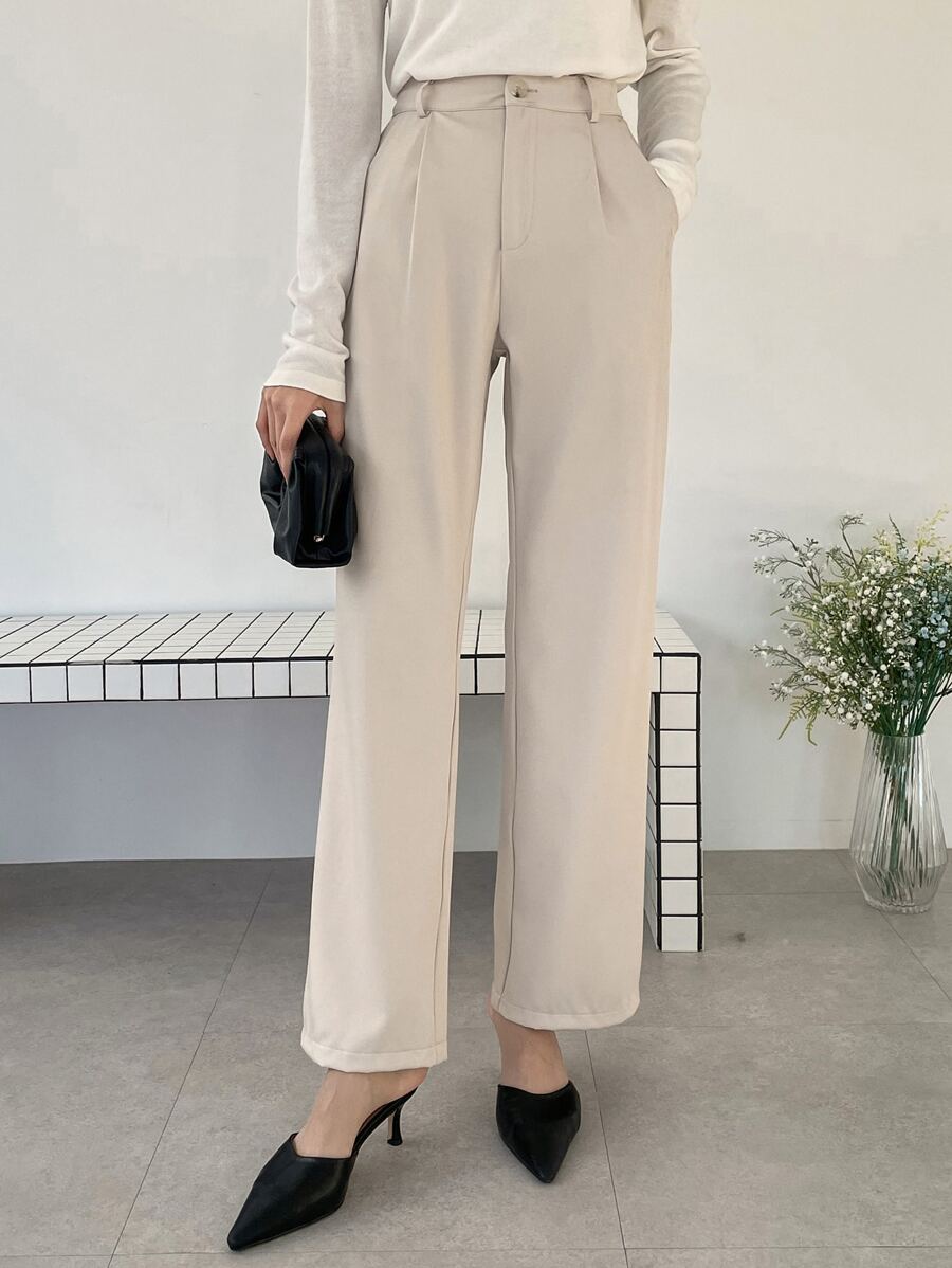 DAZY High Waist Slant Pocket Tailored Trousers - Beige - View 1