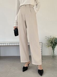 DAZY High Waist Slant Pocket Tailored Trousers - Beige - View 3