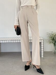DAZY High Waist Slant Pocket Tailored Trousers - Beige - View 4