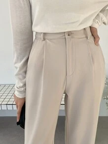 DAZY High Waist Slant Pocket Tailored Trousers - Beige - View 6