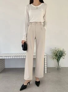 DAZY High Waist Slant Pocket Tailored Trousers - Beige - View 8
