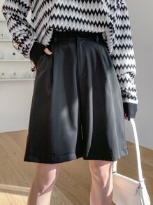 DAZY Quần đùi nữ Nút Túi màu trơn Giải trí - màu đen - Xem 1