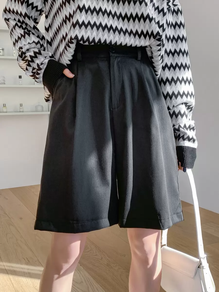 DAZY Quần đùi nữ Nút Túi màu trơn Giải trí - màu đen - Xem 1