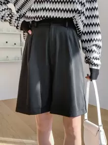 DAZY Quần đùi nữ Nút Túi màu trơn Giải trí - màu đen - Xem 2