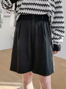 DAZY Quần đùi nữ Nút Túi màu trơn Giải trí - màu đen - Xem 4