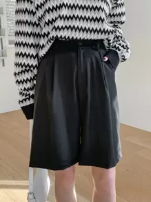 DAZY Quần đùi nữ Nút Túi màu trơn Giải trí - màu đen - Xem 5