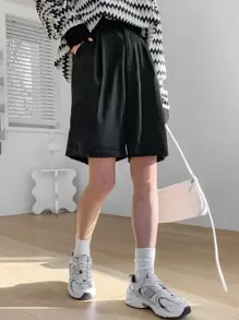 DAZY Quần đùi nữ Nút Túi màu trơn Giải trí - màu đen - Xem 6