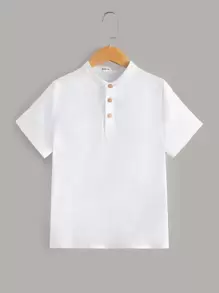 SHEIN Boys Mock Neck Button Front Top - White - View 1