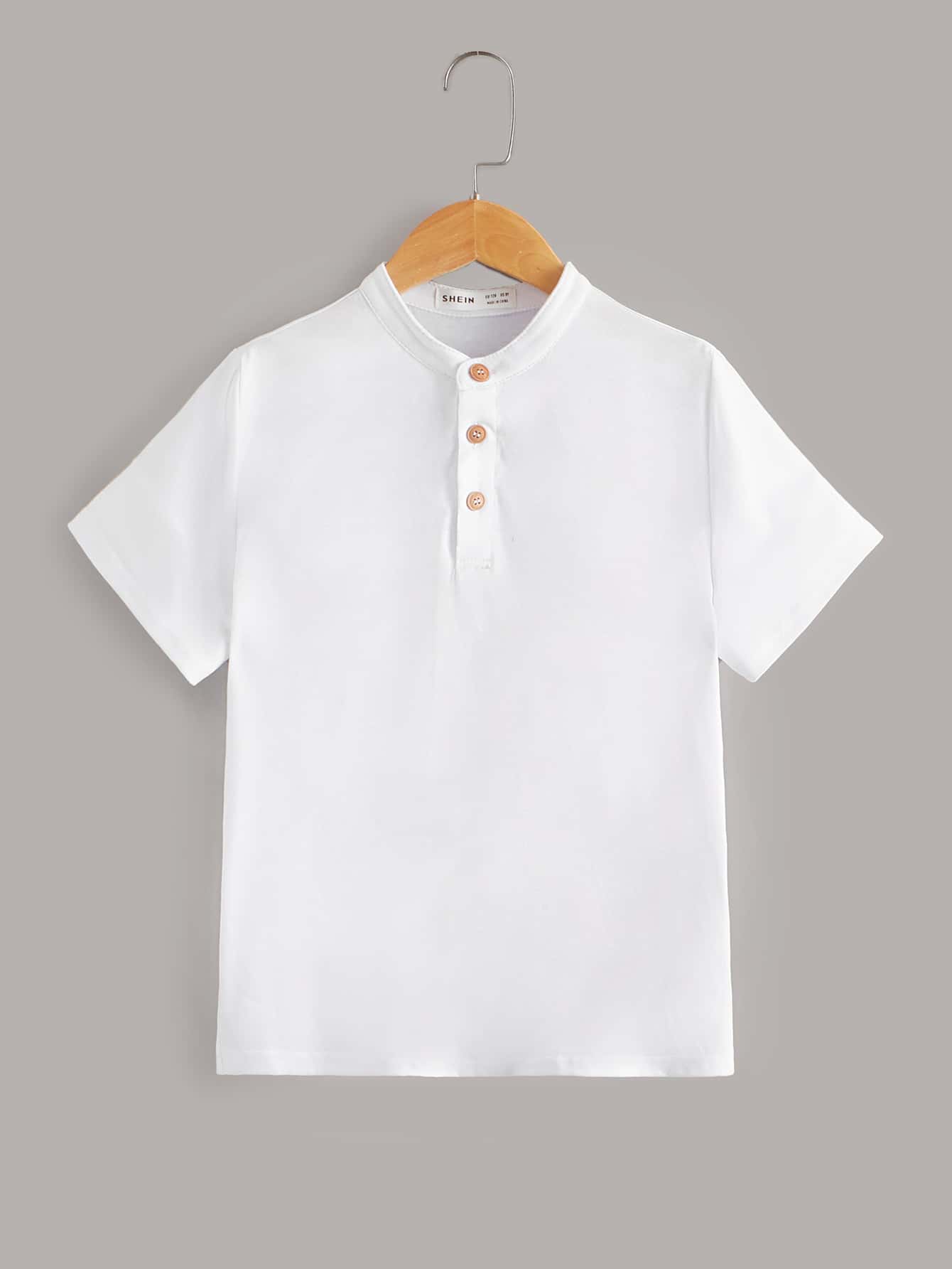 SHEIN Boys Mock Neck Button Front Top - White - View 1
