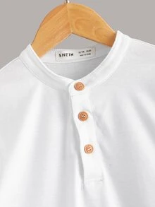 SHEIN Boys Mock Neck Button Front Top - White - View 3