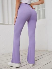 Pantalones acampanados tejido de canalé de talle alto - Lila Púrpura - Ver 2