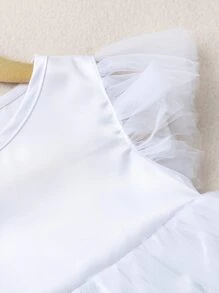 Bebé Vestido de manga mariposa bajo con fruncido de malla - Blanco - Ver 3