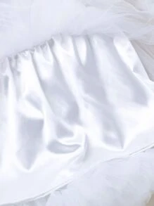 Bebé Vestido de manga mariposa bajo con fruncido de malla - Blanco - Ver 4