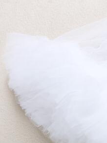 Bebé Vestido de manga mariposa bajo con fruncido de malla - Blanco - Ver 5