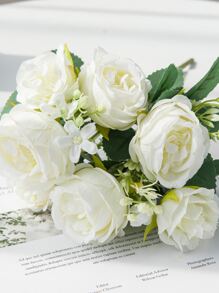 1/3PCS仿真玫瑰花束秋季装饰婚庆装饰新娘手捧花腕花胸花材料家居餐厅卧室花瓶装饰花花束DIY生日派对蛋糕材料情人节新年装饰材料拍摄道具 - 白色 - 查看 4