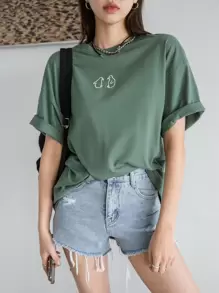 DAZY Áo thun nữ Hoạt hình Giải trí - Màu xanh lá cây đậm - Xem 2