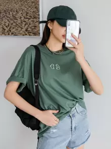 DAZY Áo thun nữ Hoạt hình Giải trí - Màu xanh lá cây đậm - Xem 3