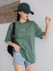 DAZY Áo thun nữ Hoạt hình Giải trí - Màu xanh lá cây đậm - Xem 4