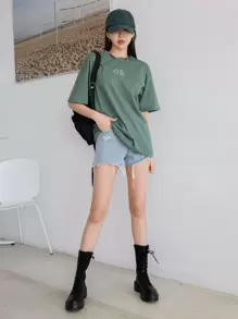 DAZY Áo thun nữ Hoạt hình Giải trí - Màu xanh lá cây đậm - Xem 6