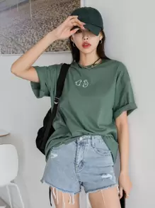 DAZY Áo thun nữ Hoạt hình Giải trí - Màu xanh lá cây đậm - Xem 7