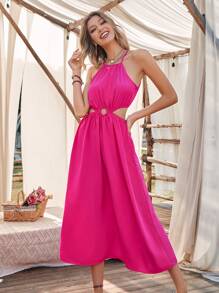 Breezaya Vestido halter con aro O delantero con cordón trasero