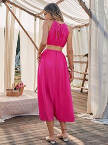 Breezaya Vestido halter con aro O delantero con cordón trasero