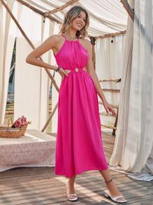Breezaya Vestido halter con aro O delantero con cordón trasero