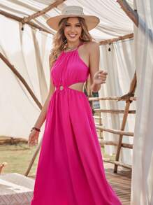 Breezaya Vestido halter con aro O delantero con cordón trasero