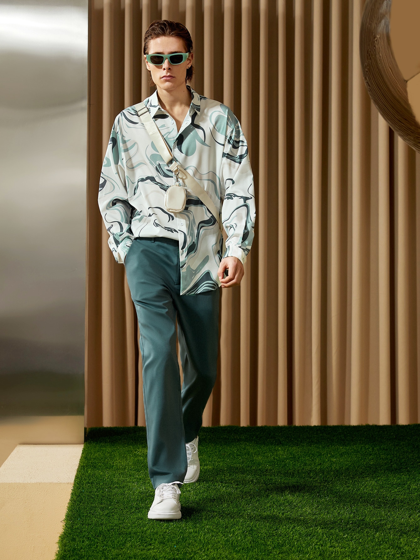 SHEIN Men Splash Print Button Front 
