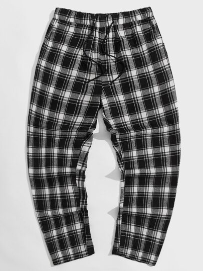 ROMWE Guys Plaid Drawstring Pants