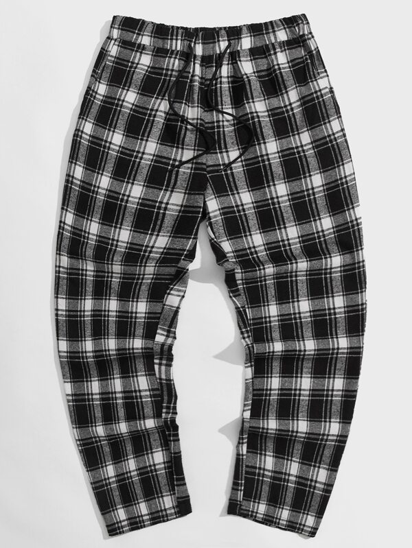 ROMWE MEN Academia Men Plaid Drawstring Waist Pants, School