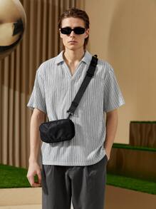 Manfinity NXTstreet Loose Fit Men's Striped Print Short Sleeve Casual Polo Shirt - Light Grey - View 6