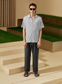 Manfinity NXTstreet Loose Fit Men's Striped Print Short Sleeve Casual Polo Shirt - Light Grey - View 7