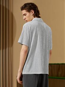 Manfinity NXTstreet Loose Fit Men's Striped Print Short Sleeve Casual Polo Shirt - Light Grey - View 8