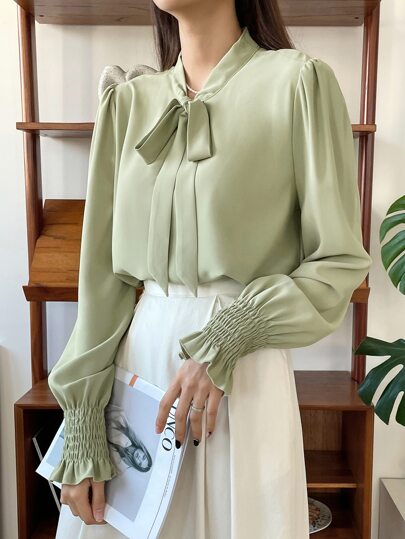 DAZY タイネック シール フラウンススリーブ ブラウス