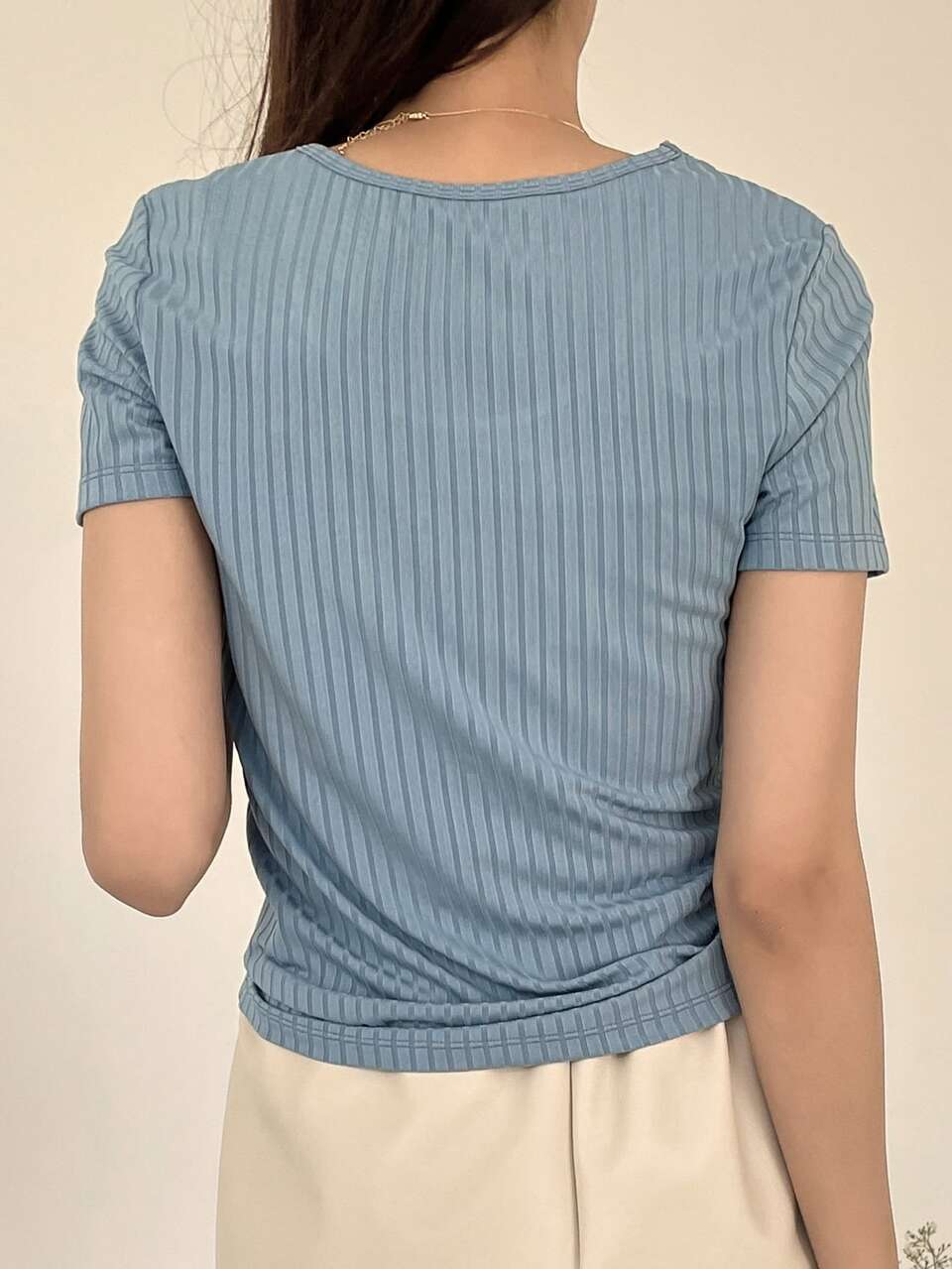 Solid Scoop Neck Rib Knit Tee