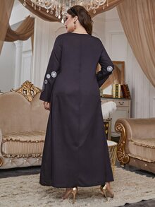 Al Najma 大碼花卉圖案和曼陀羅印花直筒連衣裙 - 黑色 - 查看 2