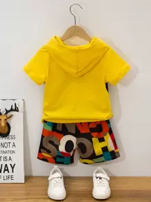 SHEIN 年輕男孩字母圖形連帽tee和短褲 - 彩色 - 查看 2