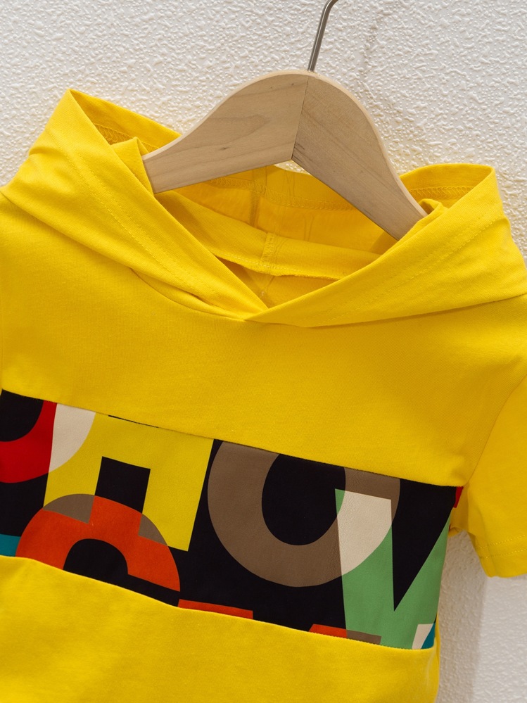 SHEIN Young Boy Letter Graphic Hooded Tee & Shorts - Multicolor - View 6