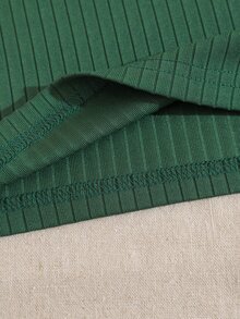Solid Ribbed Knit Tank Top - Green - View 4