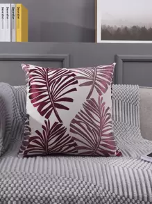 樹葉提花靠墊套不附帶墊芯 - 紅色 - 查看 1