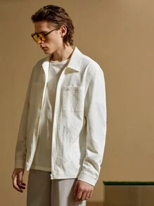 Manfinity Áo khoác Nam Túi Dây kéo màu trơn Giải trí - Màu be - Xem 1