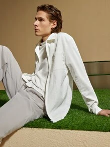 Manfinity Áo khoác Nam Túi Dây kéo màu trơn Giải trí - Màu be - Xem 2