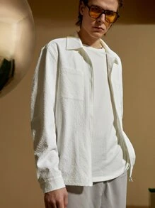 Manfinity Áo khoác Nam Túi Dây kéo màu trơn Giải trí - Màu be - Xem 3