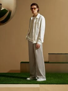 Manfinity Áo khoác Nam Túi Dây kéo màu trơn Giải trí - Màu be - Xem 6